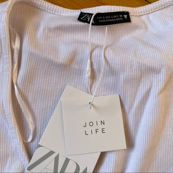 NWT Zara White Crop Top Women’s Large Scrunch Detail - Picture 4 of 6